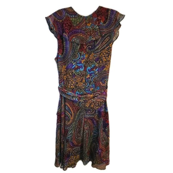 R&K Originals Multicolor Paisley Tie Waist Flutter Sleeve Dress Womans Size 14 - Picture 2 of 6